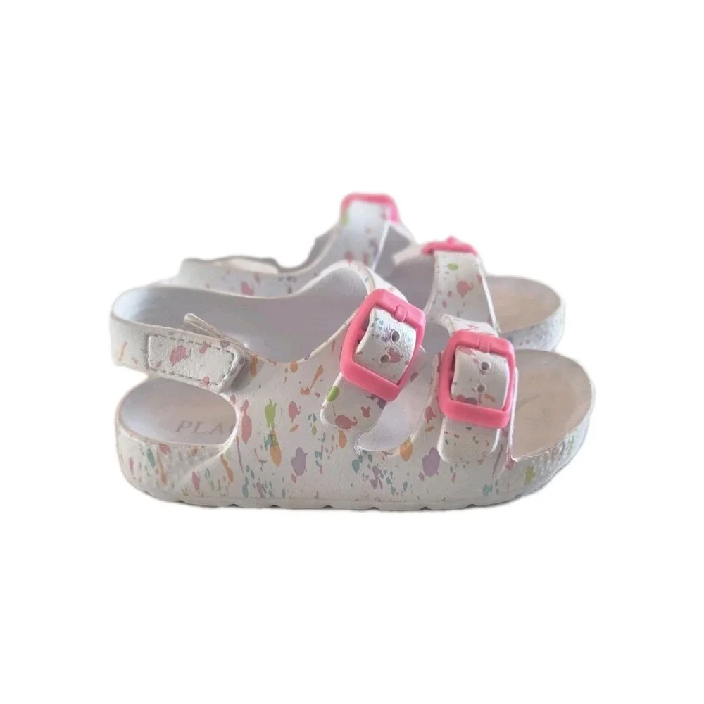 The Children's Place Paint Splatter Slides Girls Sandals Colorful Casual Size 8